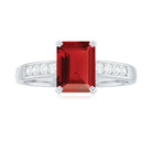 Emerald Cut Created Ruby Solitaire Ring with Diamond Lab Created Ruby - ( AAAA ) - Quality - Rosec Jewels