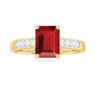 Emerald Cut Created Ruby Solitaire Ring with Diamond Lab Created Ruby - ( AAAA ) - Quality - Rosec Jewels