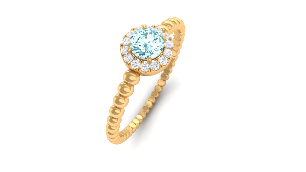 Aquamarine and Diamond Halo Engagement Ring Aquamarine - ( AAA ) - Quality - Rosec Jewels