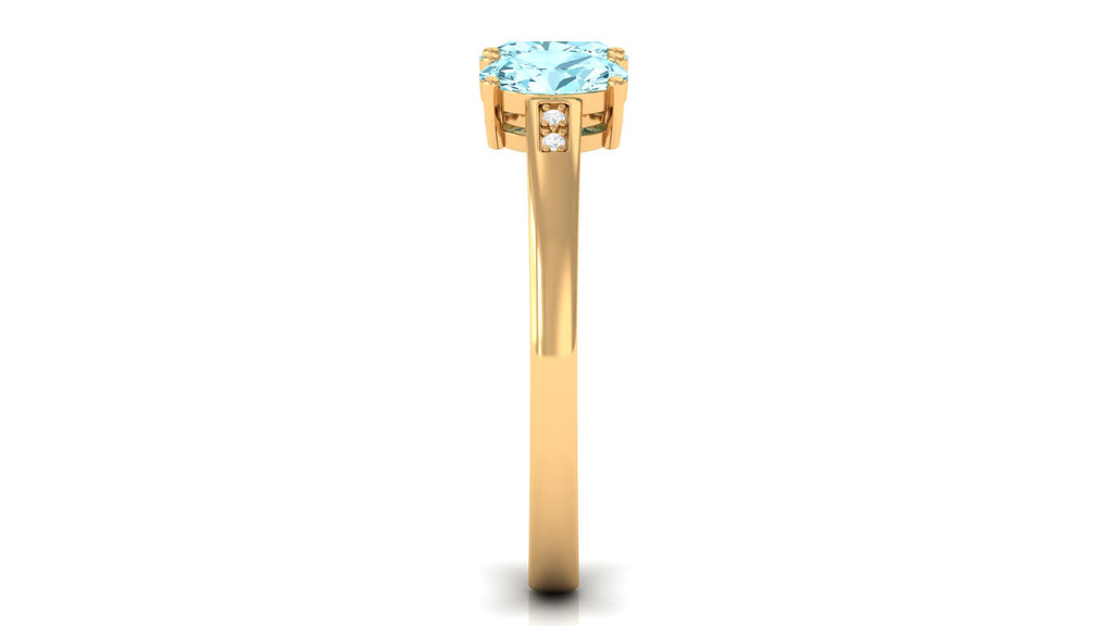 Aquamarine Three Stone Engagement Ring with Diamond Aquamarine - ( AAA ) - Quality - Rosec Jewels