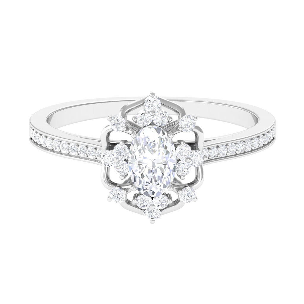 3/4 CT Vintage Inspired Moissanite Flower Engagement Ring Moissanite - ( D-VS1 ) - Color and Clarity - Rosec Jewels