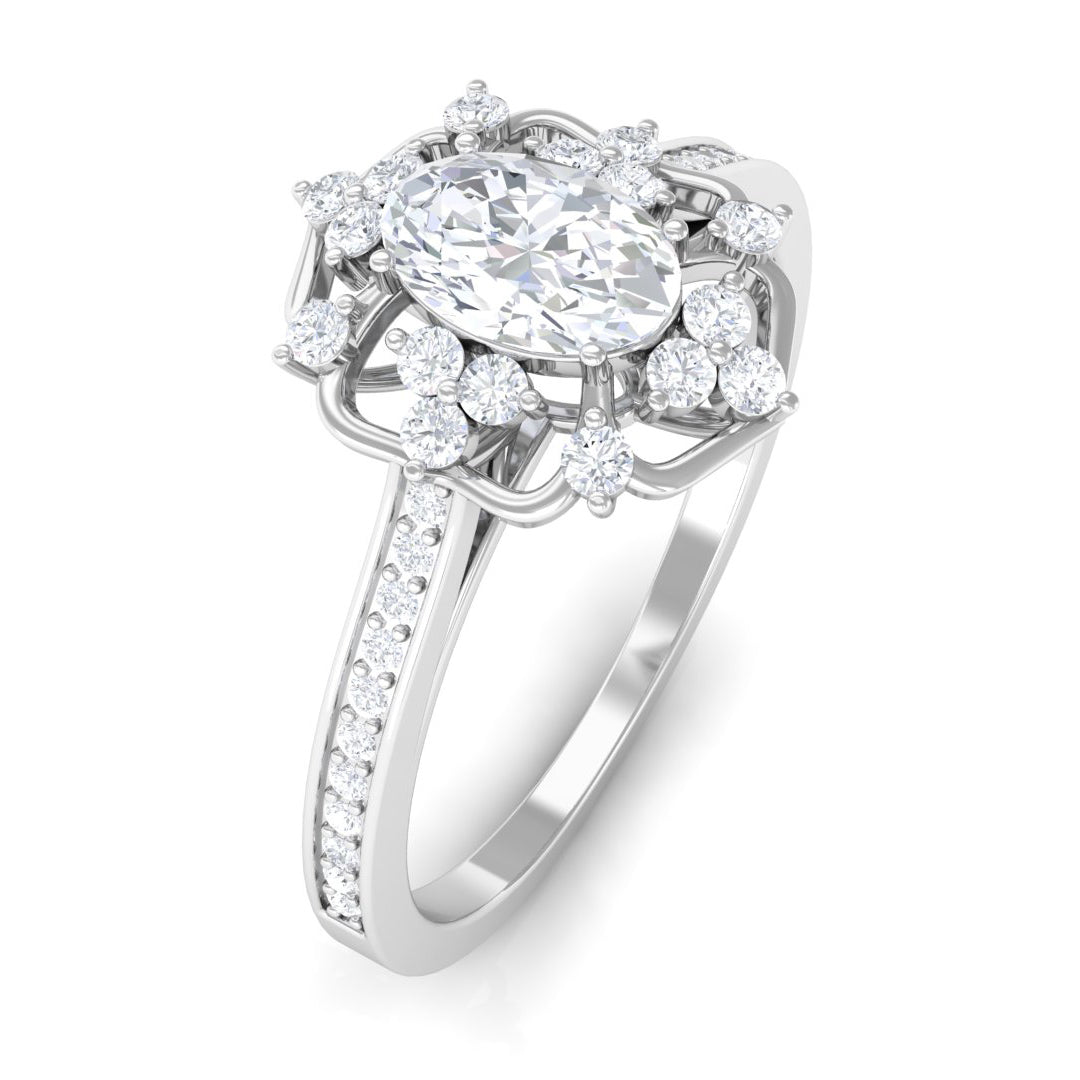 3/4 CT Vintage Inspired Moissanite Flower Engagement Ring Moissanite - ( D-VS1 ) - Color and Clarity - Rosec Jewels
