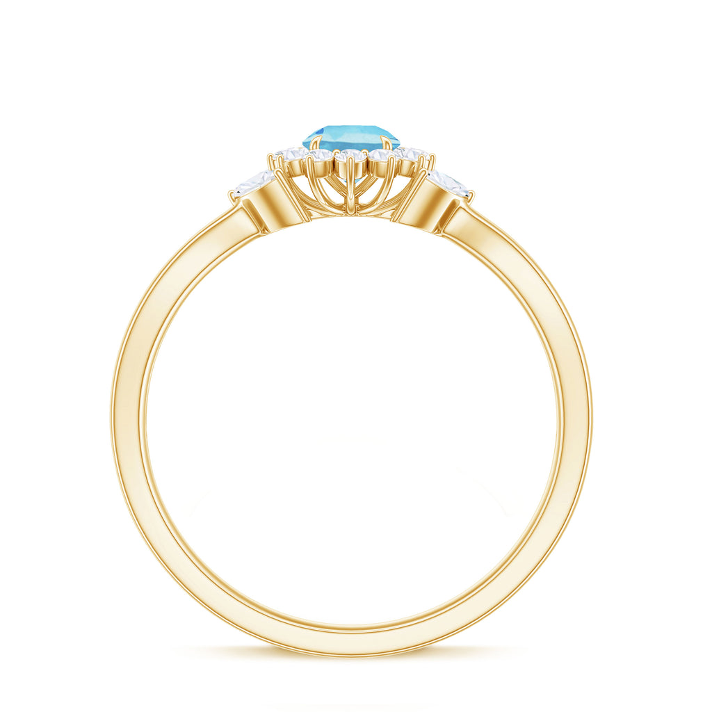 1/2 CT Split Shank Aquamarine Engagement Ring with Diamond Floral Halo Aquamarine - ( AAA ) - Quality - Rosec Jewels