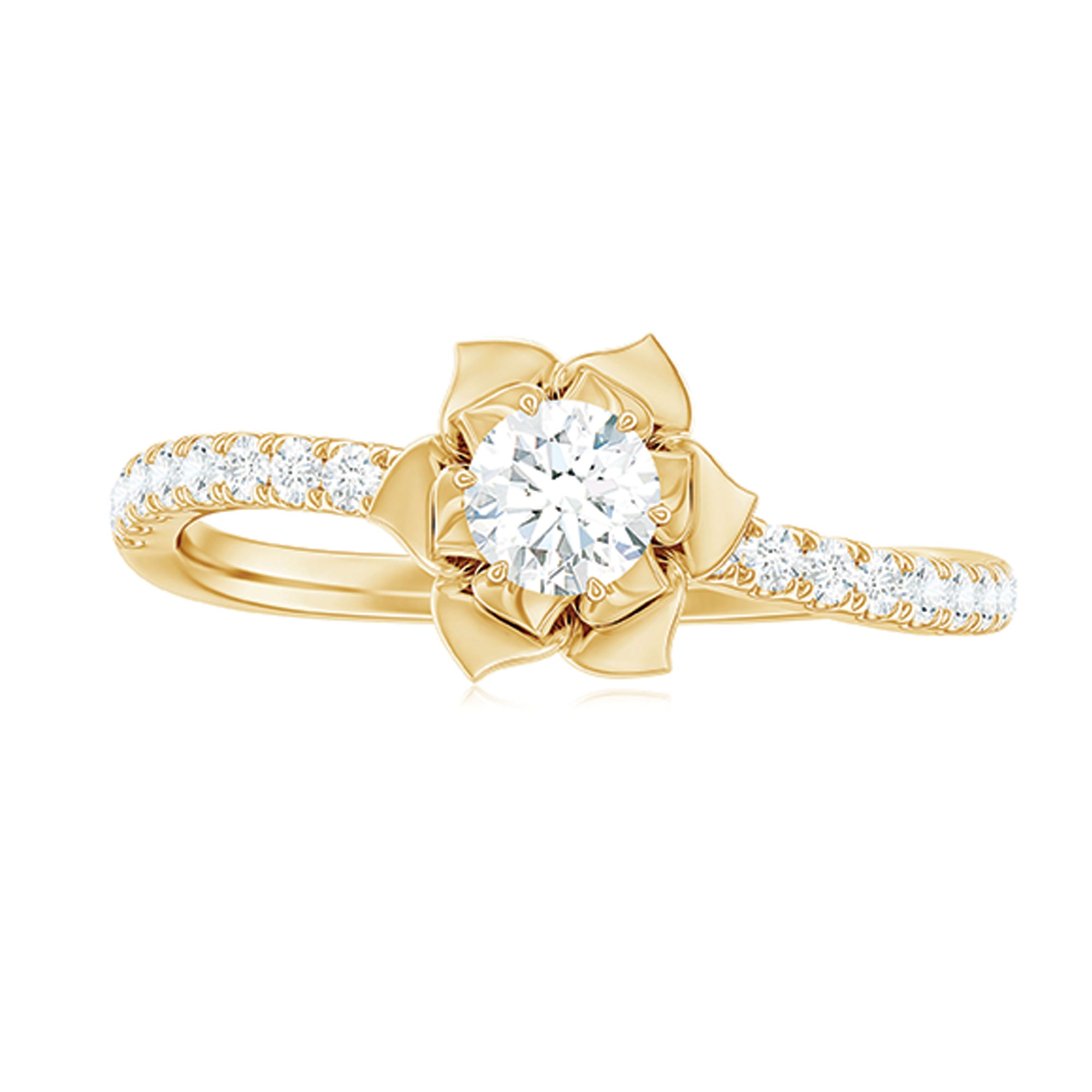 Floral Inspired Moissanite Engagement Ring in Gold Moissanite - ( D-VS1 ) - Color and Clarity - Rosec Jewels