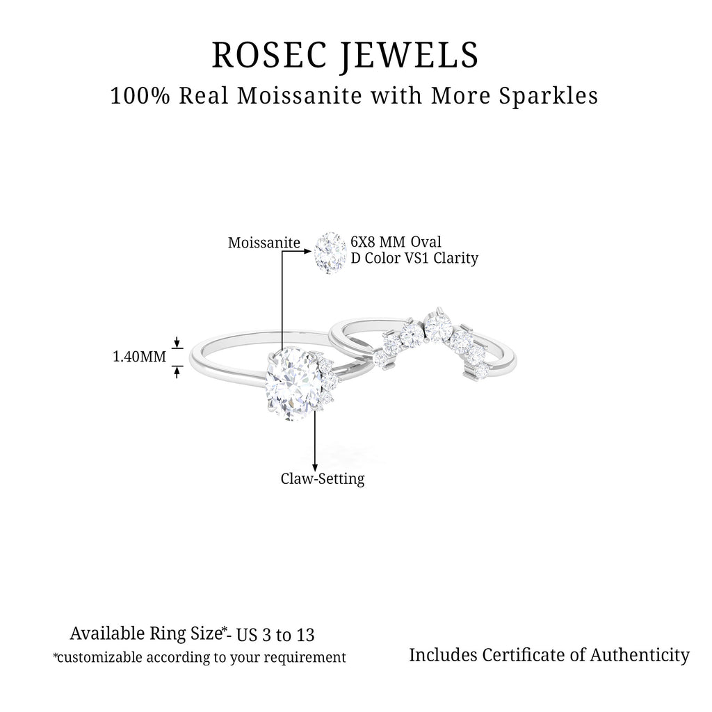 2 CT Oval Cut Moissanite Half Halo Wedding Ring Set Moissanite - ( D-VS1 ) - Color and Clarity - Rosec Jewels