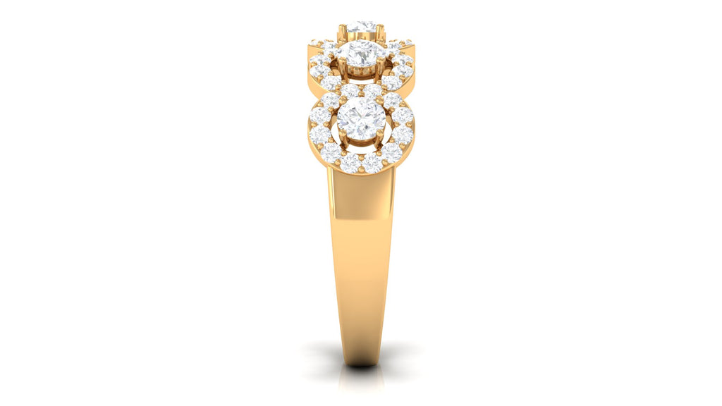 Classic Diamond Halo Half Eternity Ring Diamond - ( HI-SI ) - Color and Clarity - Rosec Jewels