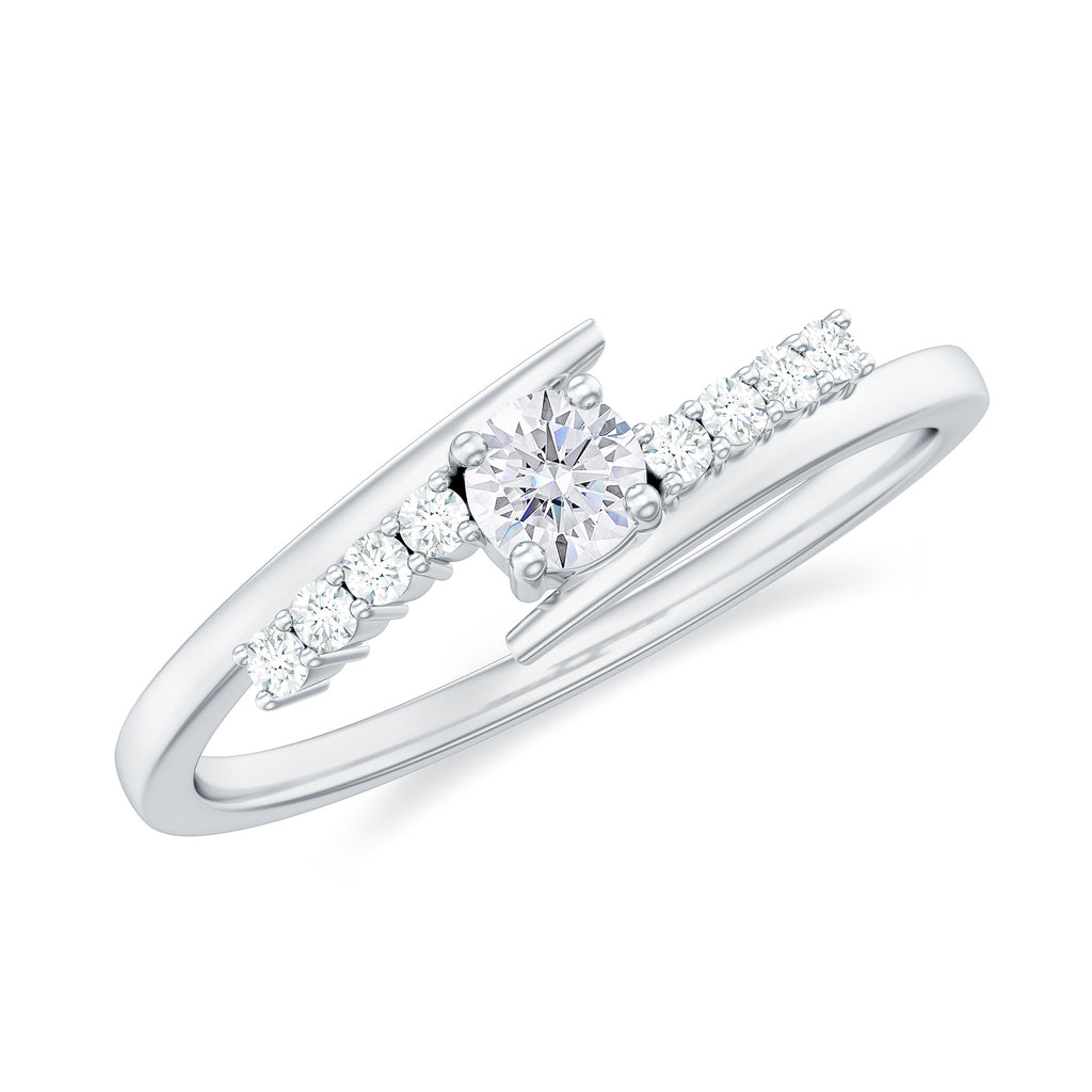 Round Cut Certified Moissanite Gold Bypass Promise Ring Moissanite - ( D-VS1 ) - Color and Clarity - Rosec Jewels