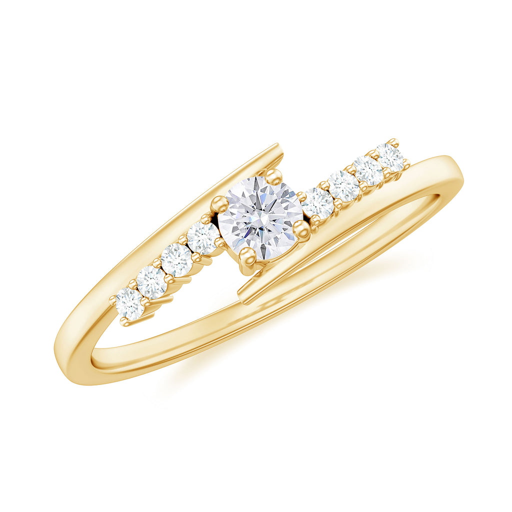 Round Cut Certified Moissanite Gold Bypass Promise Ring Moissanite - ( D-VS1 ) - Color and Clarity - Rosec Jewels