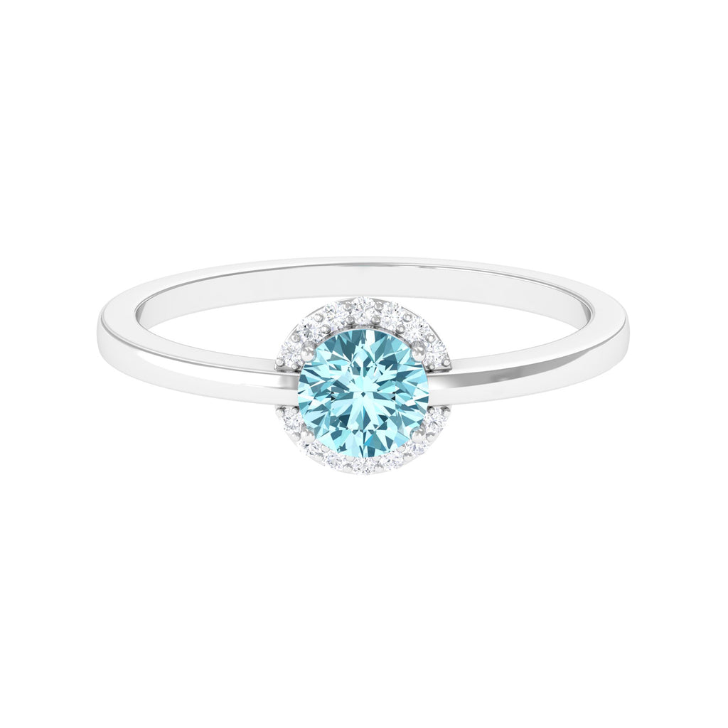 0.50 CT Aquamarine Engagement Ring with Diamond Halo Aquamarine - ( AAA ) - Quality - Rosec Jewels