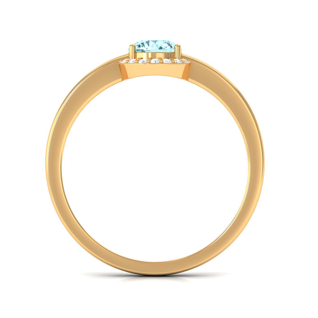 0.50 CT Aquamarine Engagement Ring with Diamond Halo Aquamarine - ( AAA ) - Quality - Rosec Jewels