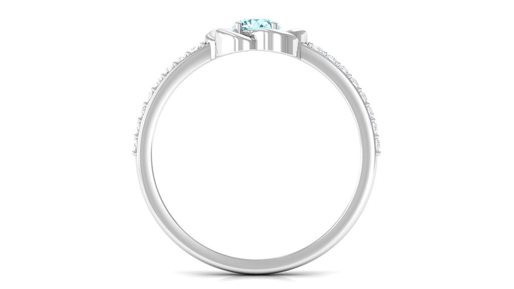 1/2 Carat Aquamarine Floral Promise Ring with Diamond Aquamarine - ( AAA ) - Quality - Rosec Jewels