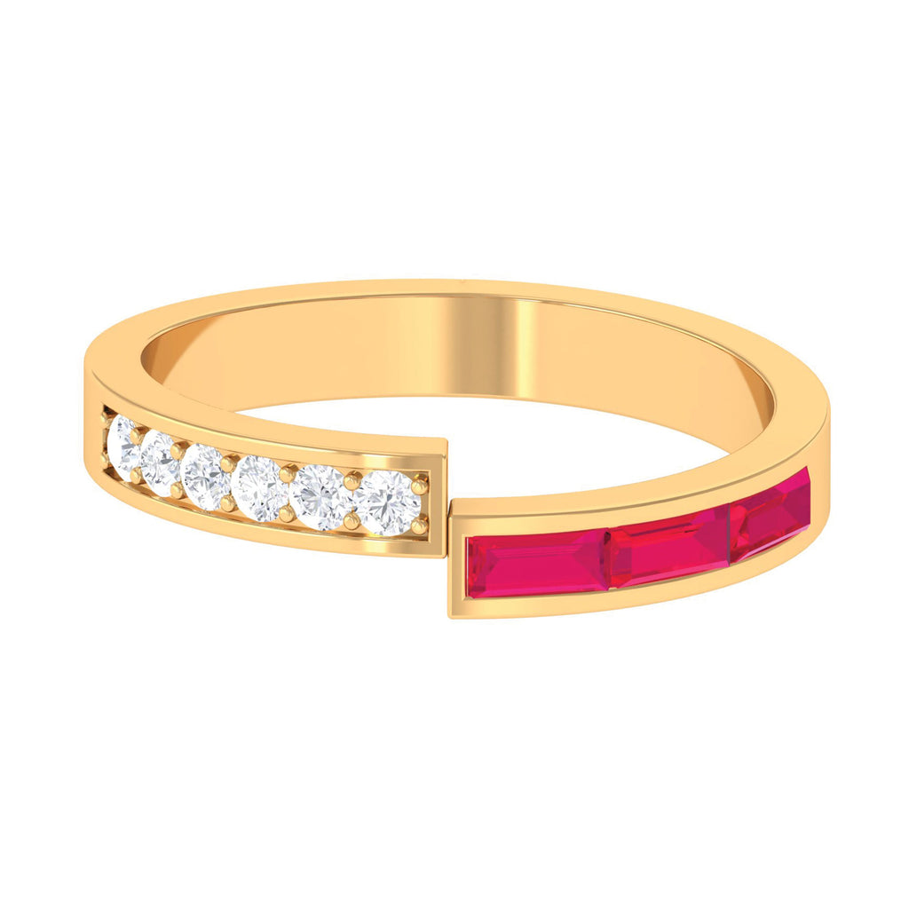 3/4 CT Round Certified Ruby and Diamond Gold Band Ring Ruby - ( AAA ) - Quality - Rosec Jewels