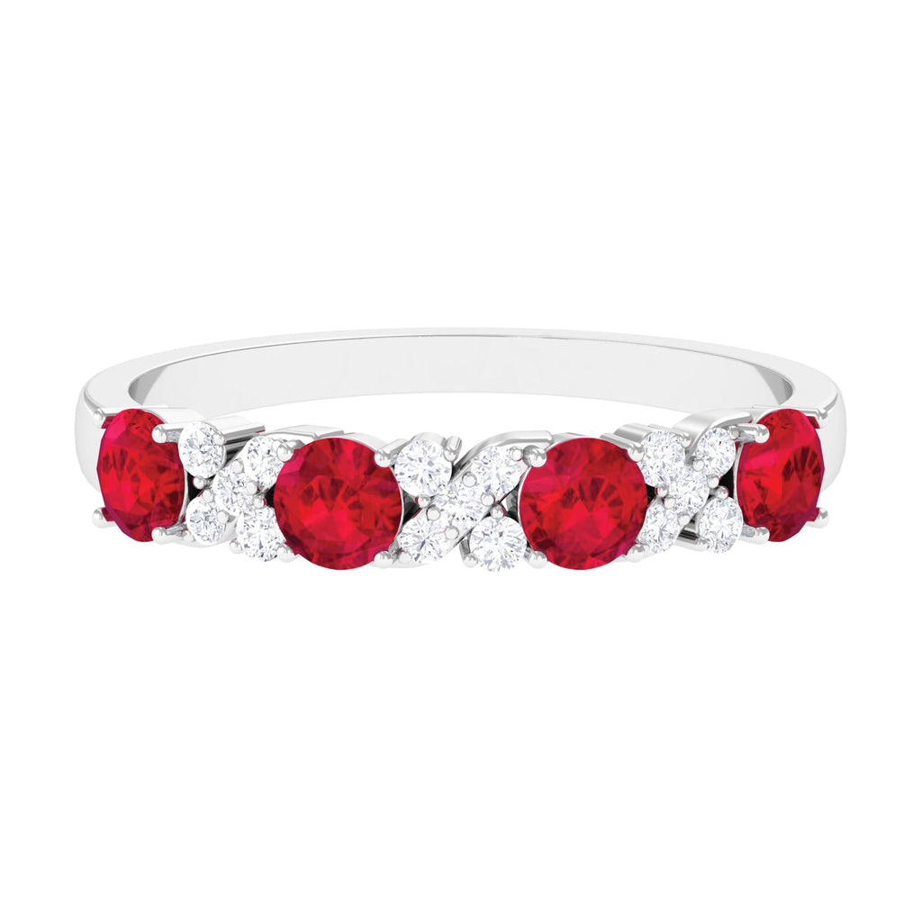 1 CT Elegant Created Ruby and Diamond Half Eternity Ring Lab Created Ruby - ( AAAA ) - Quality - Rosec Jewels