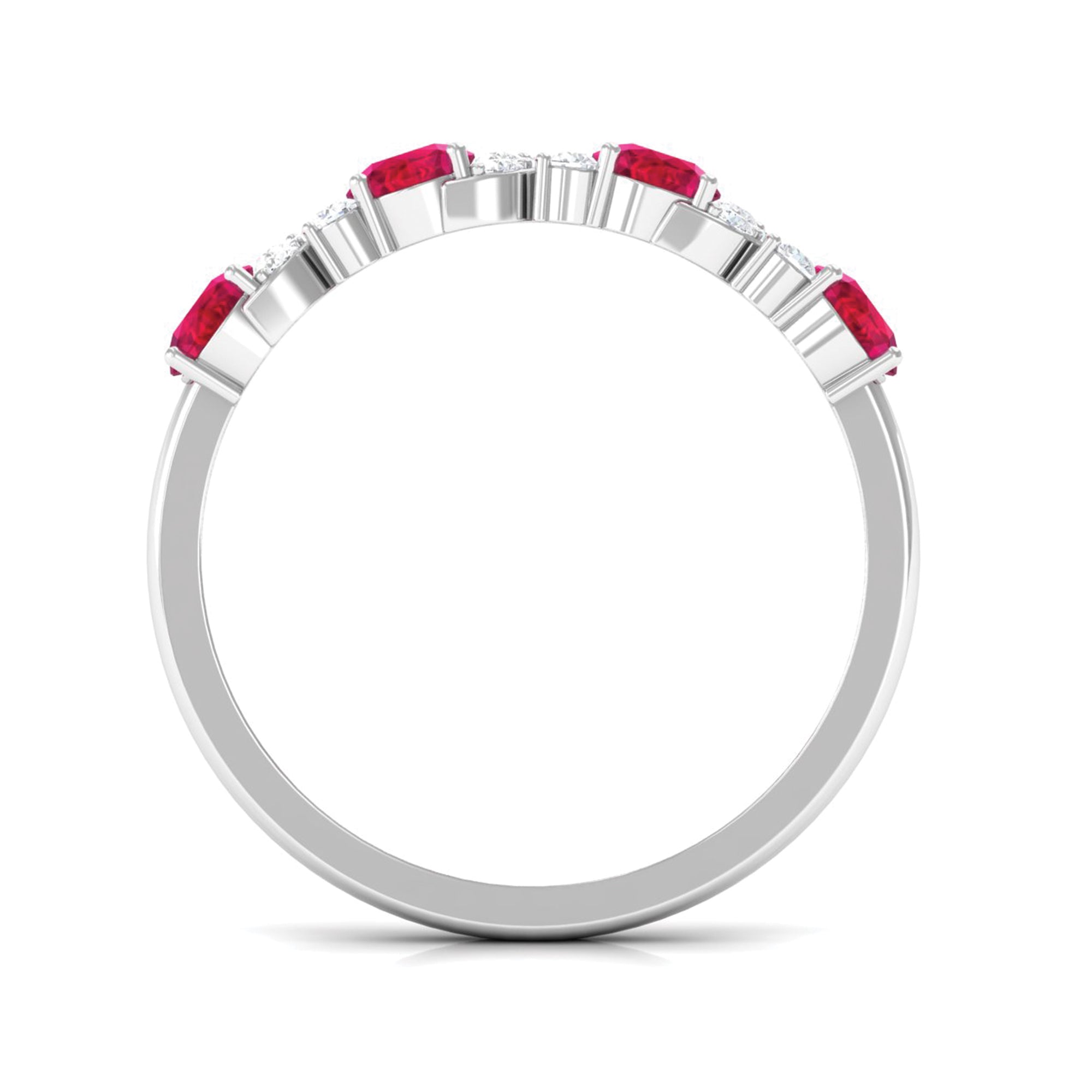 1 CT Elegant Created Ruby and Diamond Half Eternity Ring Lab Created Ruby - ( AAAA ) - Quality - Rosec Jewels