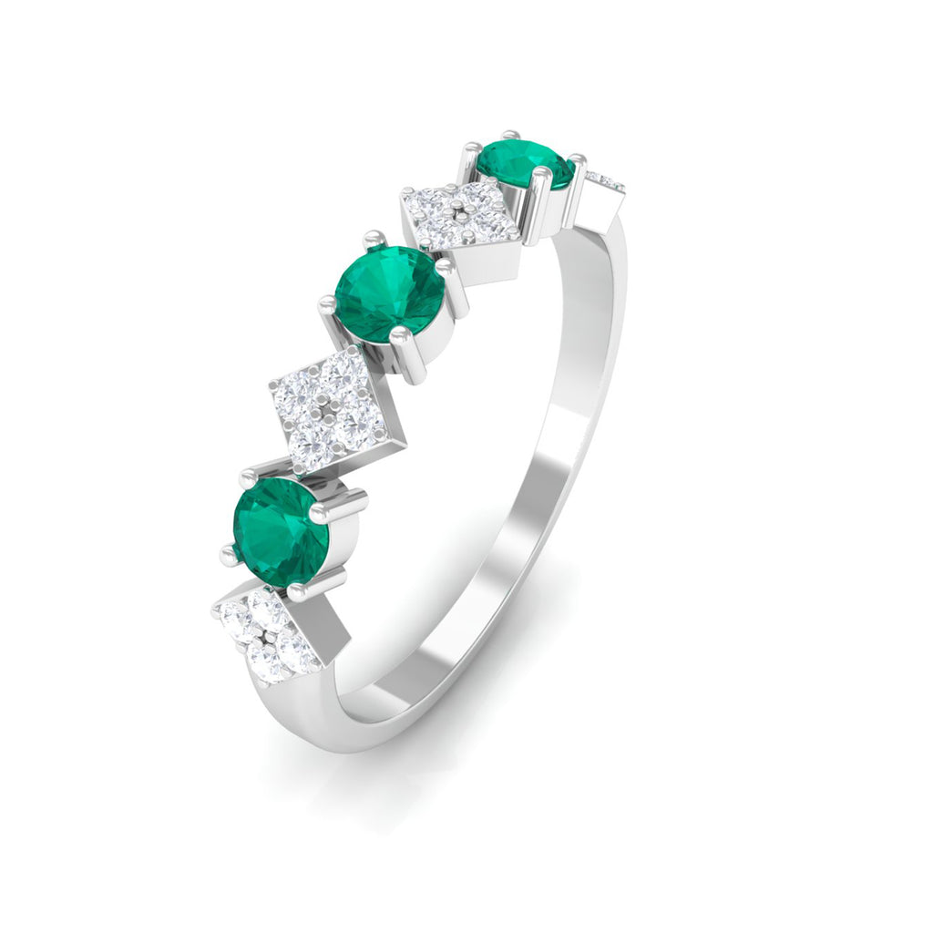1/2 CT Real Emerald and Diamond Half Eternity Band Ring Emerald - ( AAA ) - Quality - Rosec Jewels