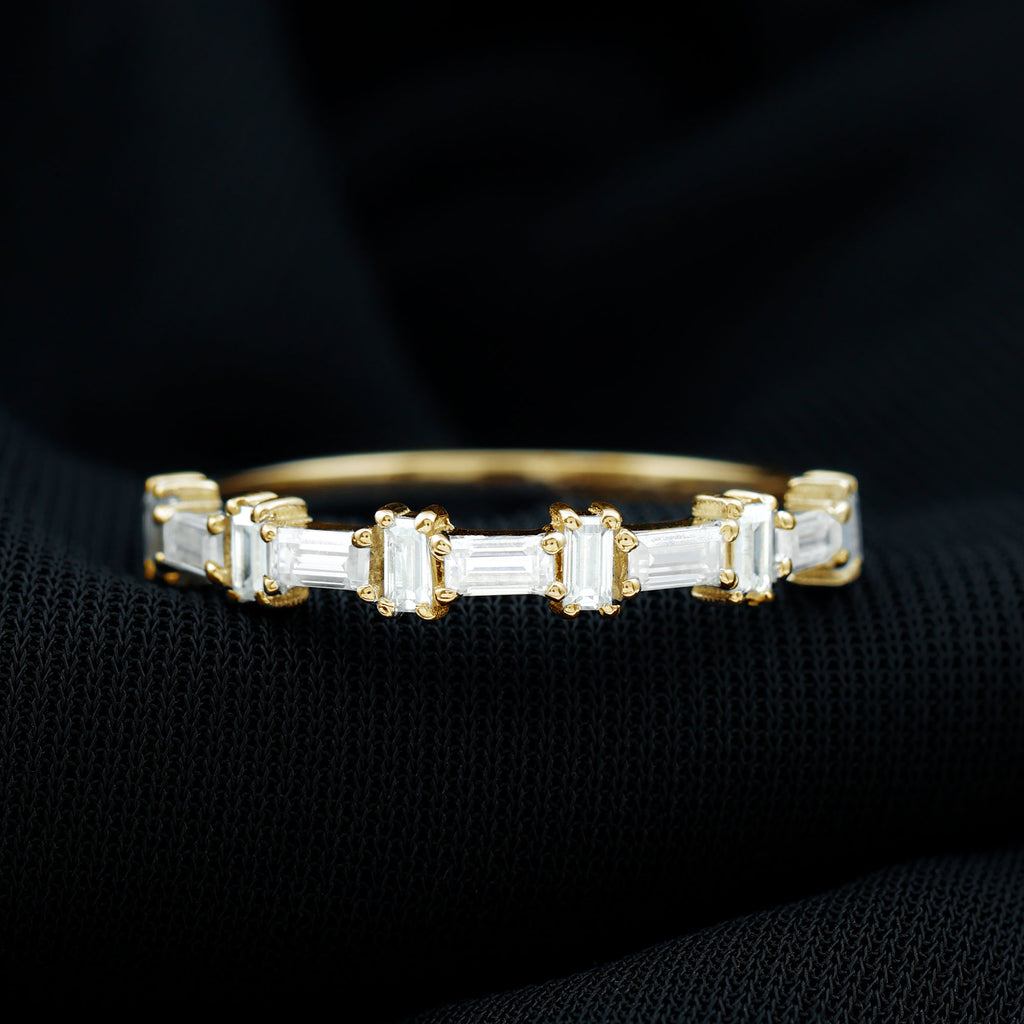 Baguette Cut Moissanite Designer Half Eternity Ring Moissanite - ( D-VS1 ) - Color and Clarity - Rosec Jewels