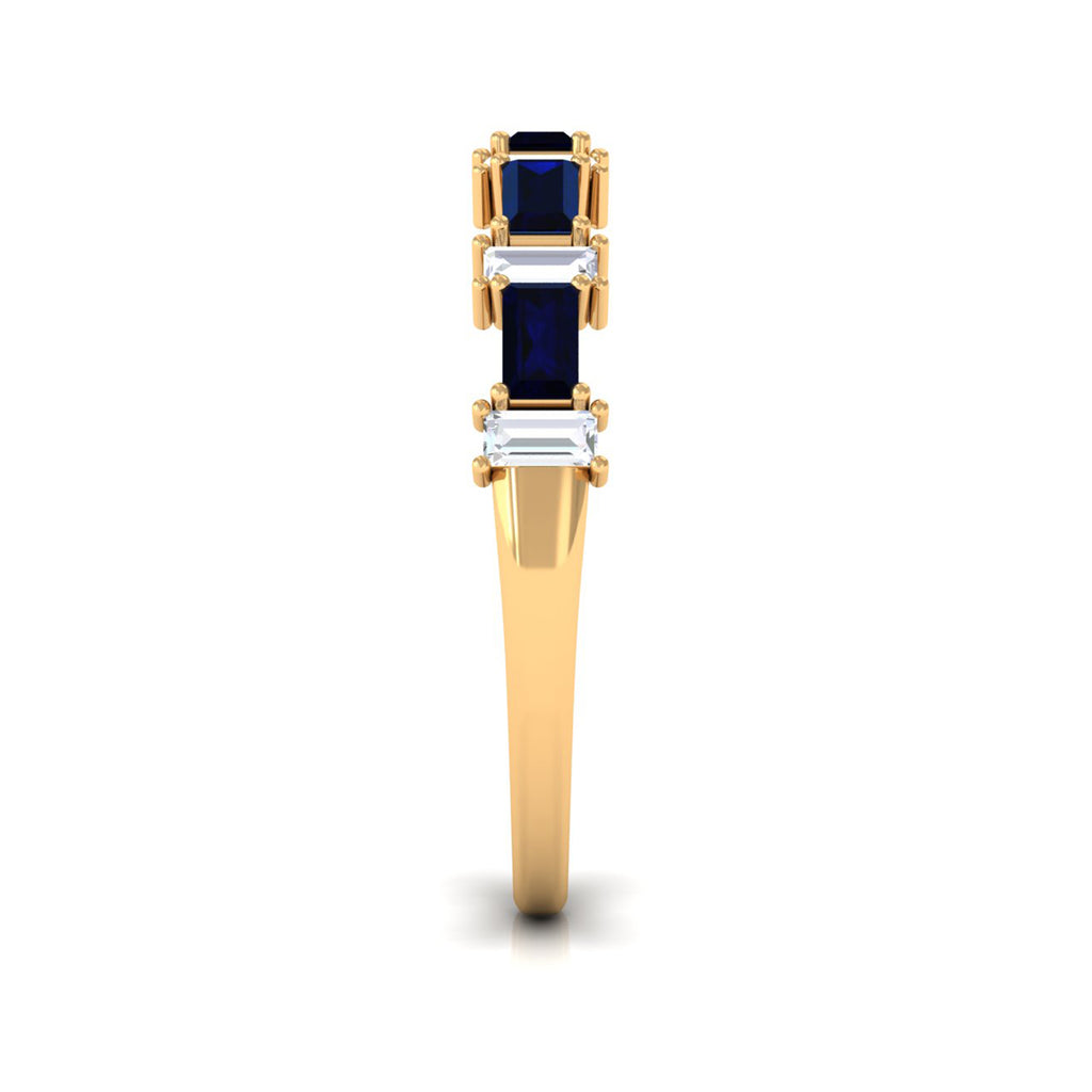 Baguette Cut Created Blue Sapphire and Diamond Half Eternity Ring - Rosec Jewels