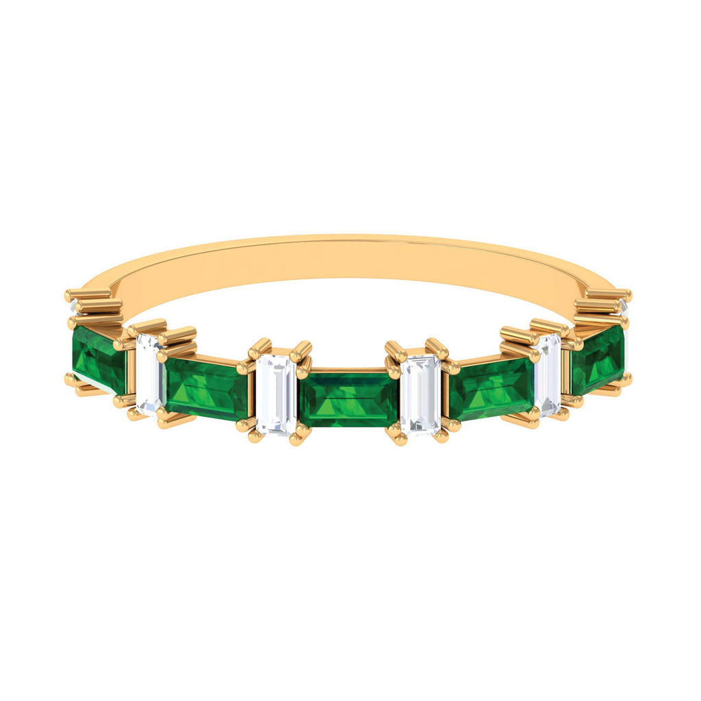 Baguette Cut Created Emerald and Diamond Half Eternity Ring Lab Created Emerald - ( AAAA ) - Quality - Rosec Jewels