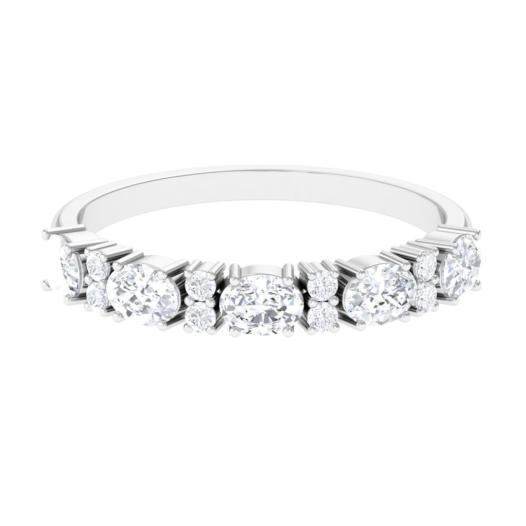 Oval and Round Moissanite East West Half Eternity Ring in Gold Moissanite - ( D-VS1 ) - Color and Clarity - Rosec Jewels