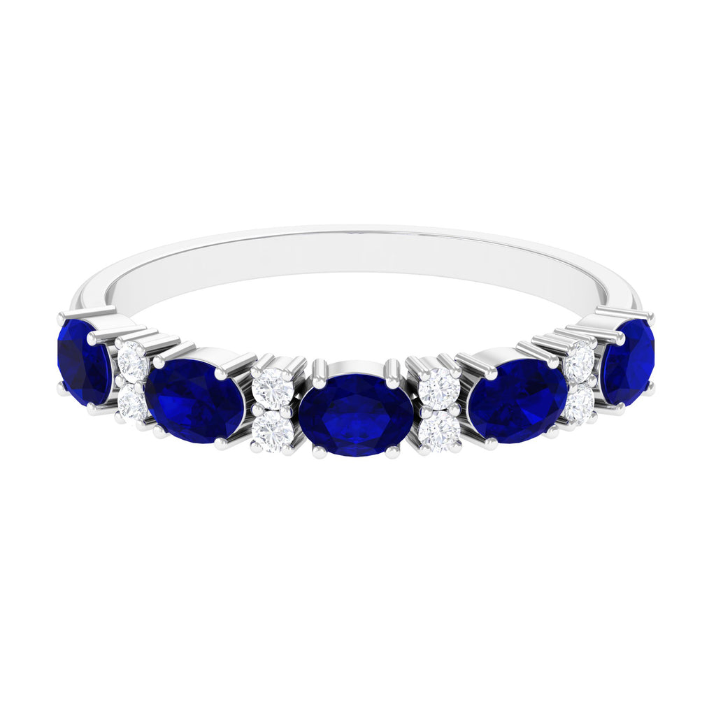 1 CT Beautiful Blue Sapphire and Diamond Half Eternity Ring Blue Sapphire - ( AAA ) - Quality - Rosec Jewels
