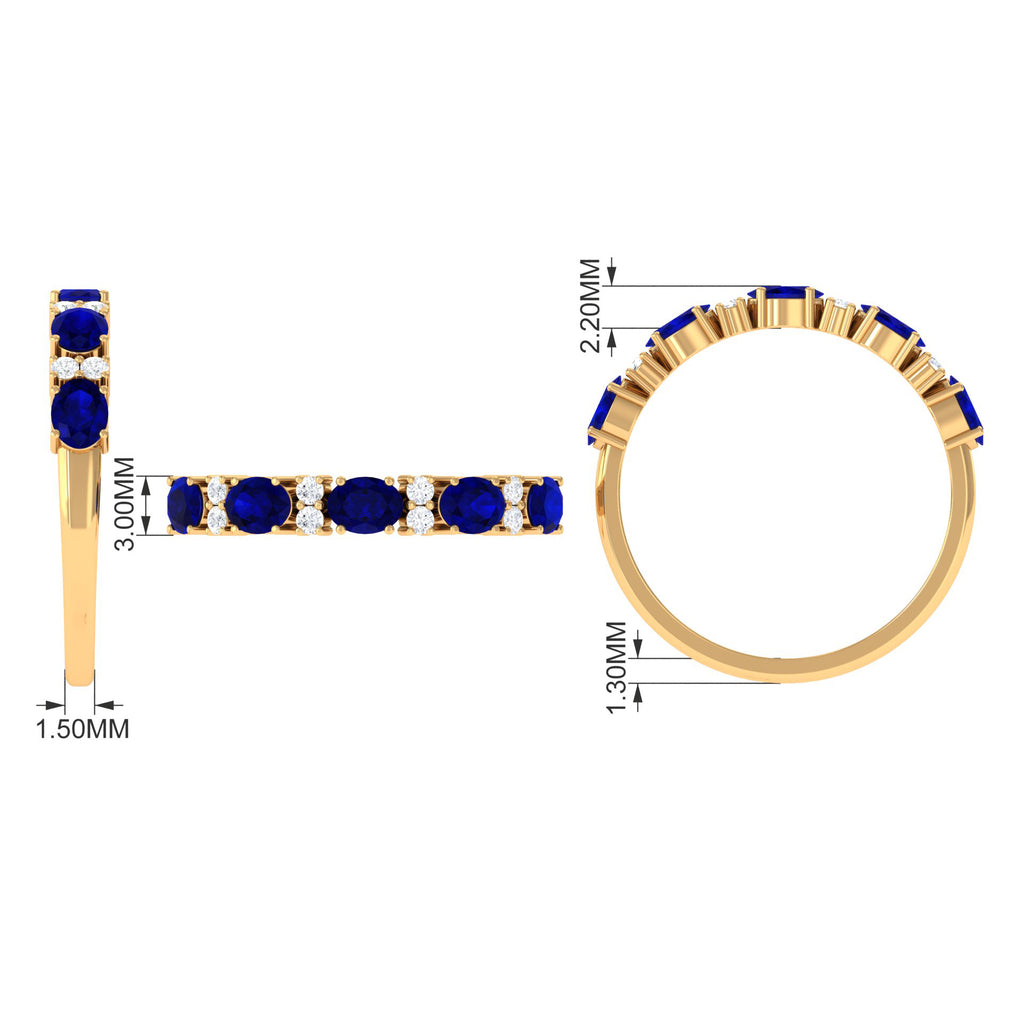 1 CT Beautiful Blue Sapphire and Diamond Half Eternity Ring Blue Sapphire - ( AAA ) - Quality - Rosec Jewels