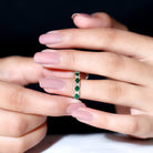 Oval Created Emerald East West Half Eternity Ring with Diamond Lab Created Emerald - ( AAAA ) - Quality - Rosec Jewels