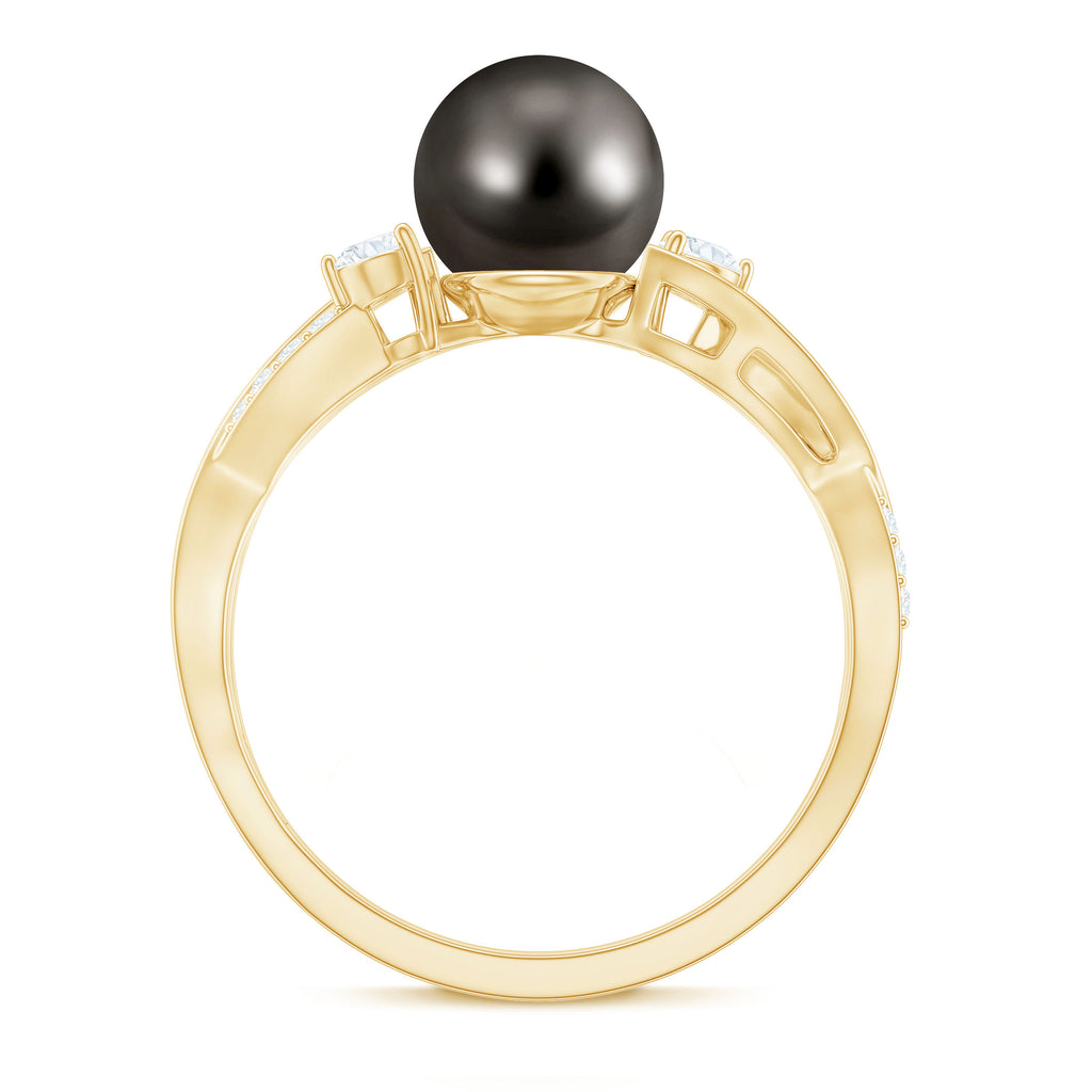Tahitian Pearl and Diamond Crossover Engagement Ring Tahitian pearl - ( AAA ) - Quality - Rosec Jewels