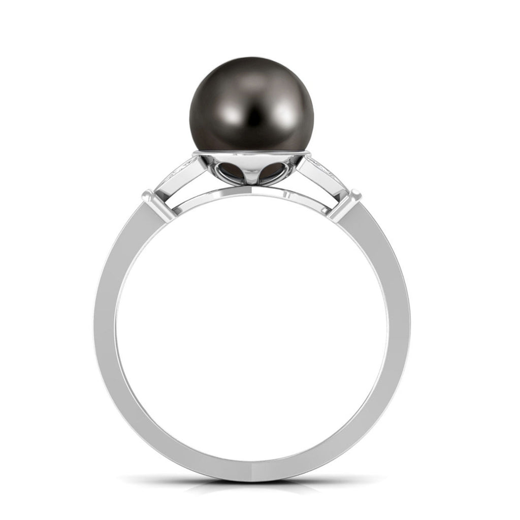 Tahitian Pearl and Diamond Engagement Ring with Split Shank Tahitian pearl - ( AAA ) - Quality - Rosec Jewels
