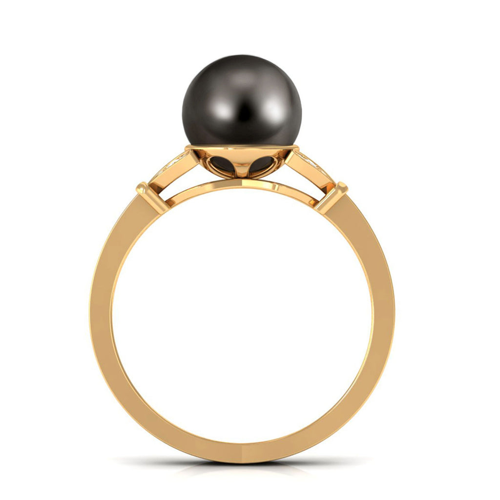 Tahitian Pearl and Diamond Engagement Ring with Split Shank Tahitian pearl - ( AAA ) - Quality - Rosec Jewels