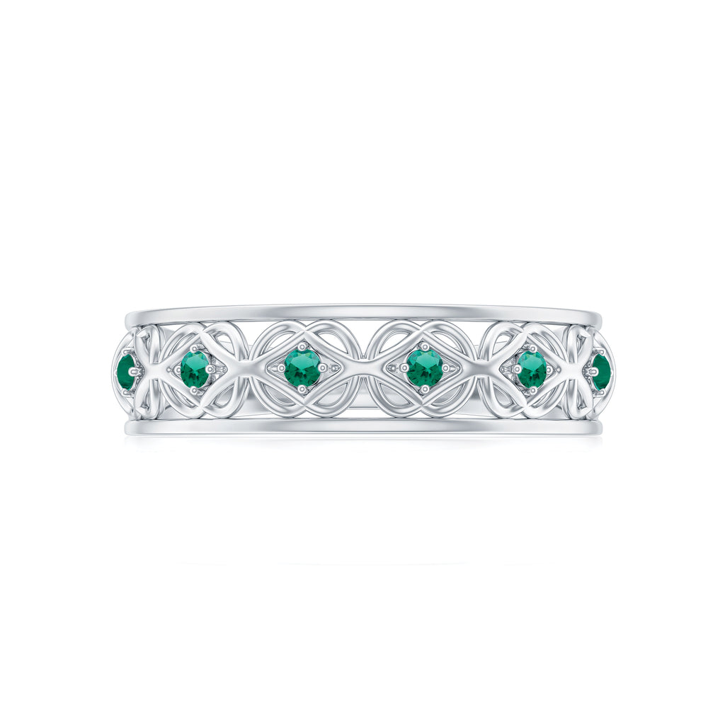 Vintage Style Lab Grown Emerald Celtic Knot Half Eternity Band Lab Created Emerald - ( AAAA ) - Quality - Rosec Jewels