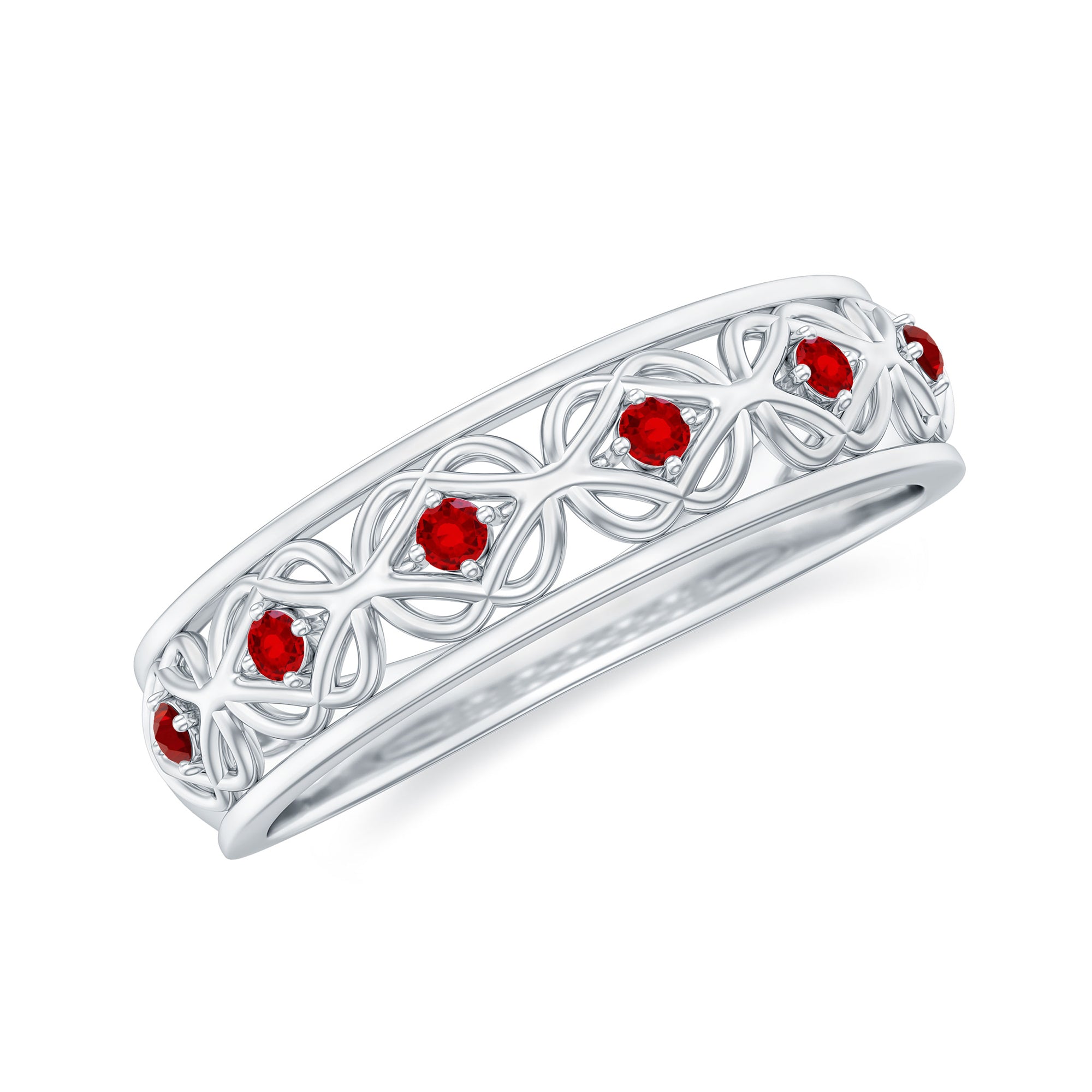 Vintage Style Created Ruby Celtic Knot Eternity Band Ring in Gold Lab Created Ruby - ( AAAA ) - Quality - Rosec Jewels