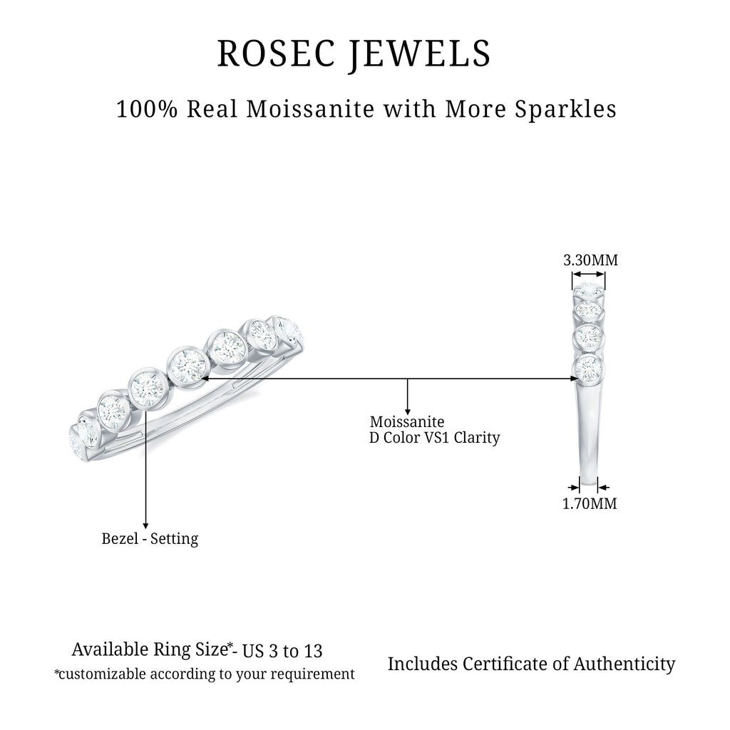 Bezel Set Moissanite Half Eternity Band Ring Moissanite - ( D-VS1 ) - Color and Clarity - Rosec Jewels