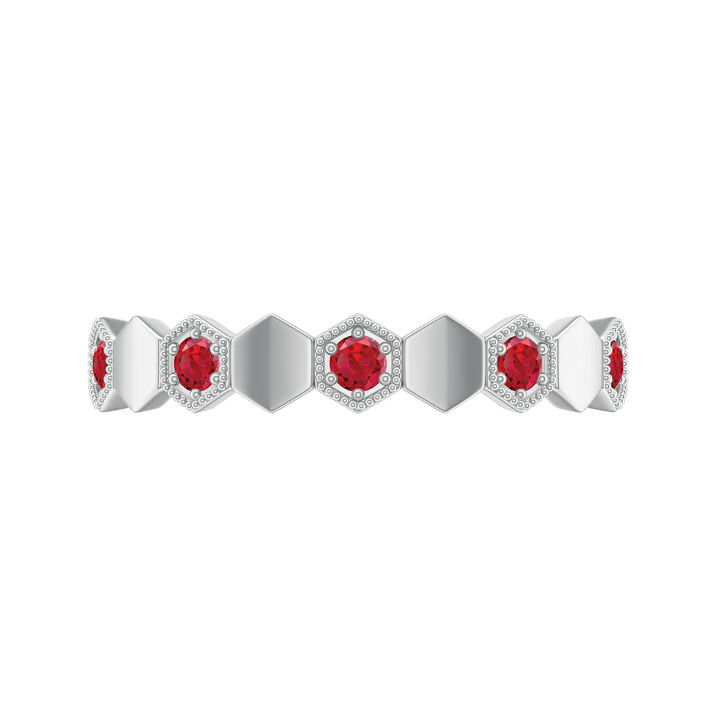 Lab-Created Ruby Hexagon Eternity Ring with Beaded Gold Lab Created Ruby - ( AAAA ) - Quality - Rosec Jewels