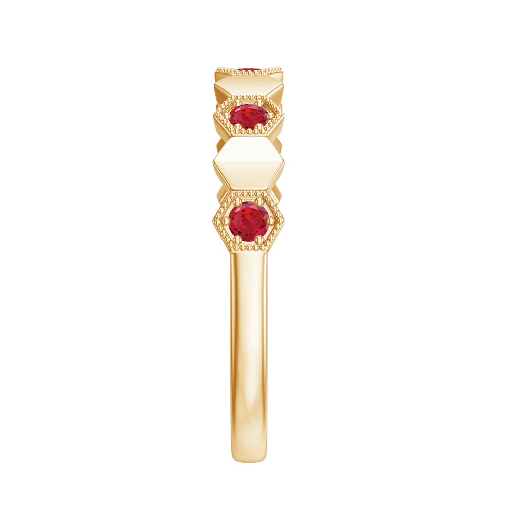 Lab-Created Ruby Hexagon Eternity Ring with Beaded Gold Lab Created Ruby - ( AAAA ) - Quality - Rosec Jewels