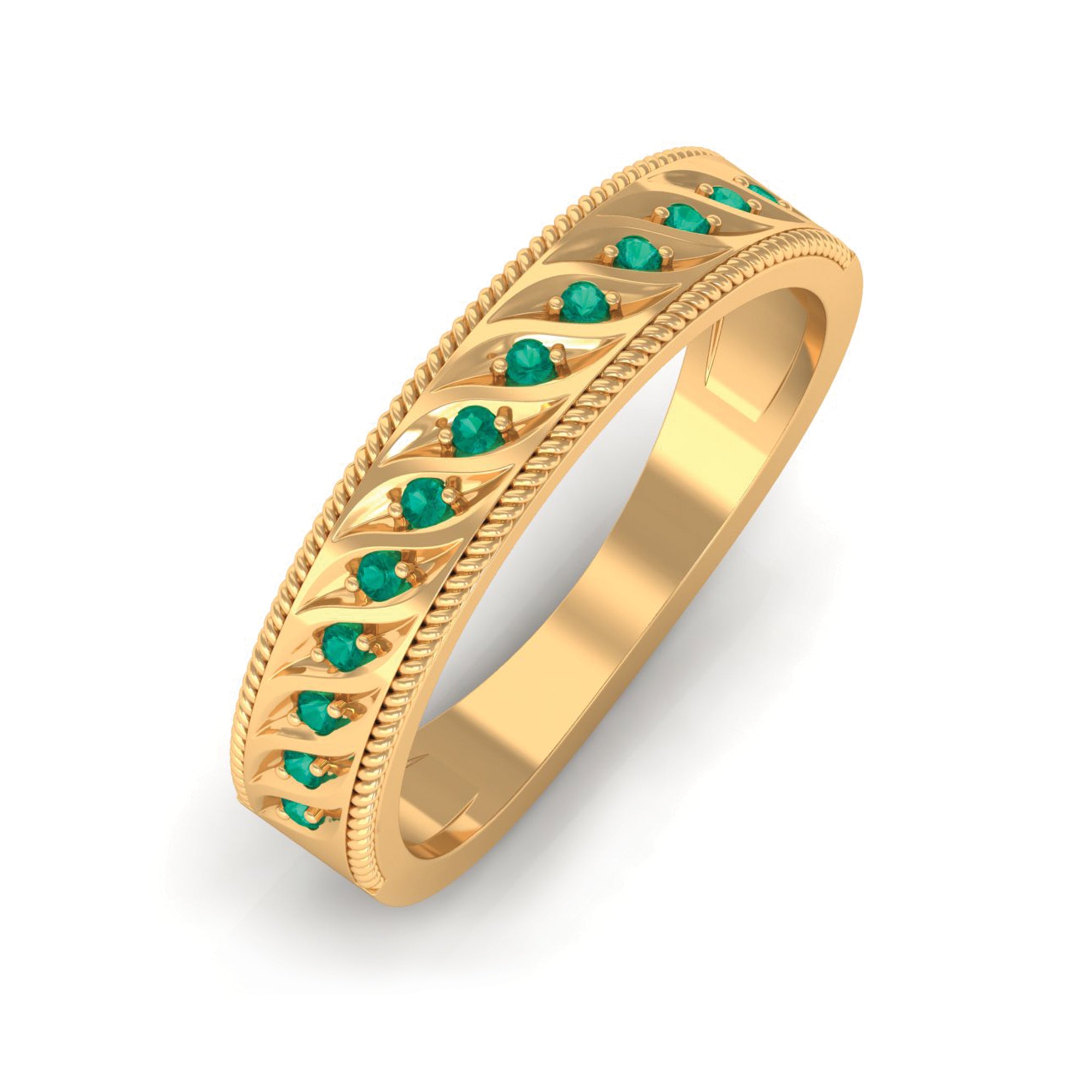 1/4 CT Emerald Designer Wedding Band Ring with Twisted Rope Details Emerald - ( AAA ) - Quality - Rosec Jewels