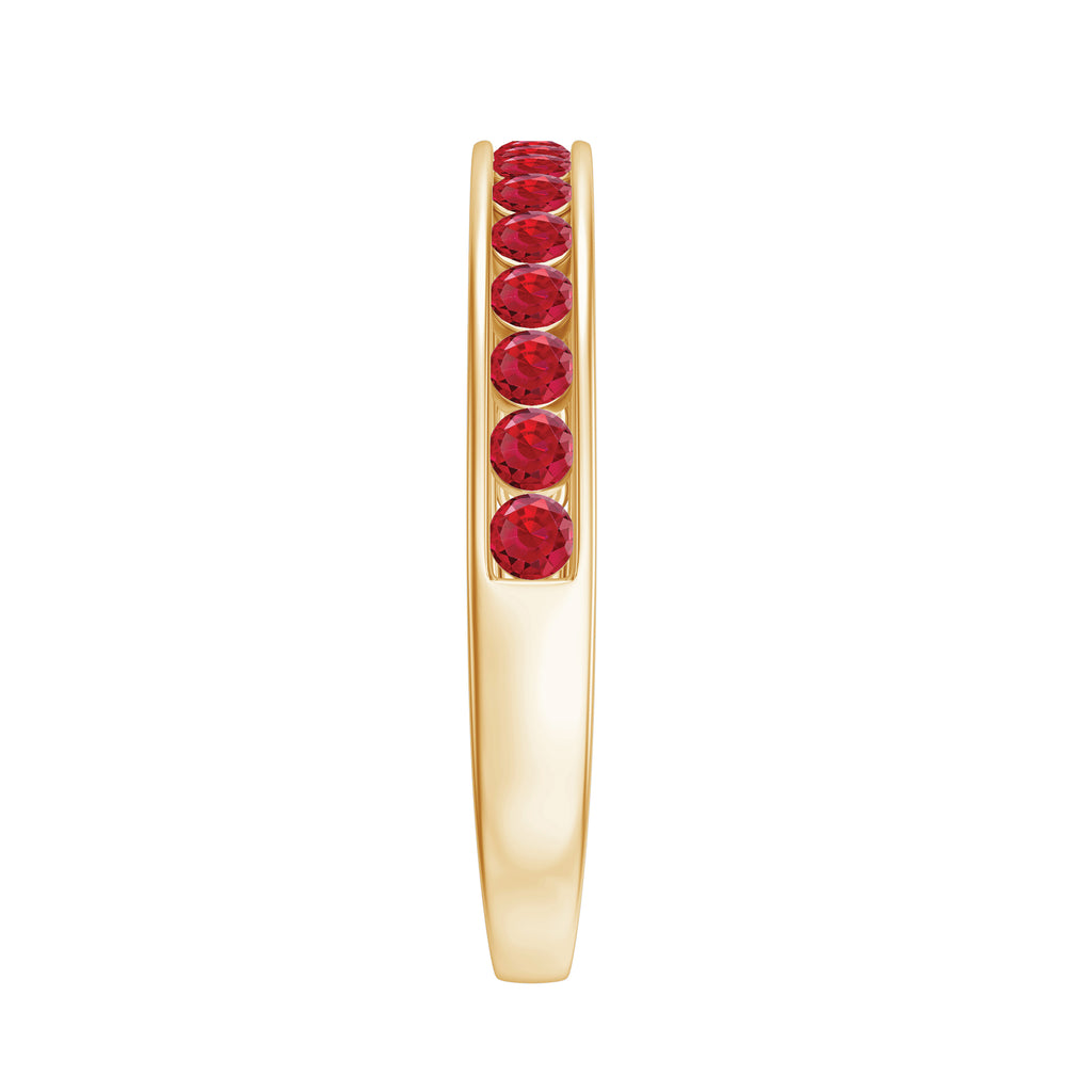 Channel Set Round Lab-Created Ruby Half Eternity Ring Lab Created Ruby - ( AAAA ) - Quality - Rosec Jewels