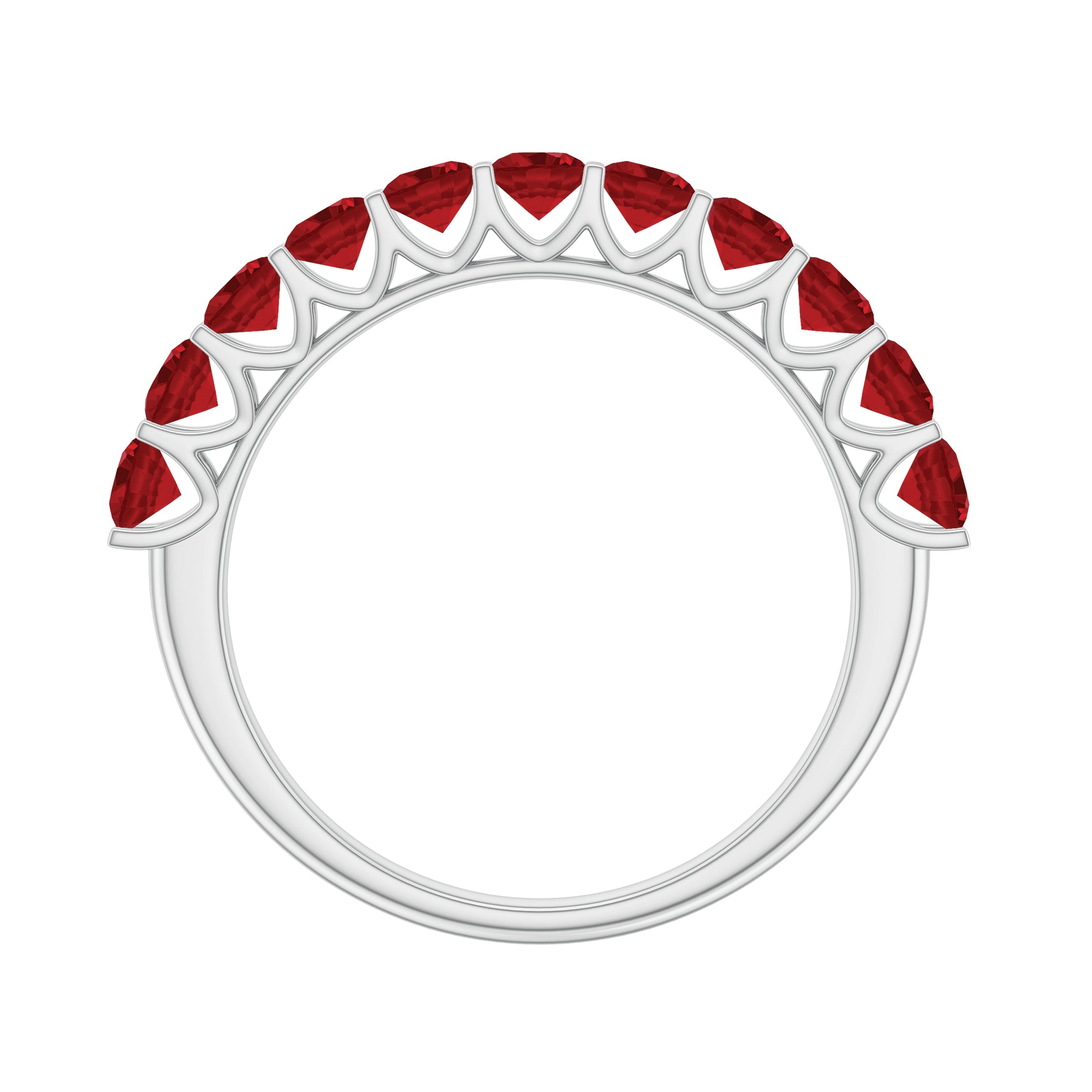 Round Created Ruby Simple Half Eternity Band Ring in Gold Lab Created Ruby - ( AAAA ) - Quality - Rosec Jewels
