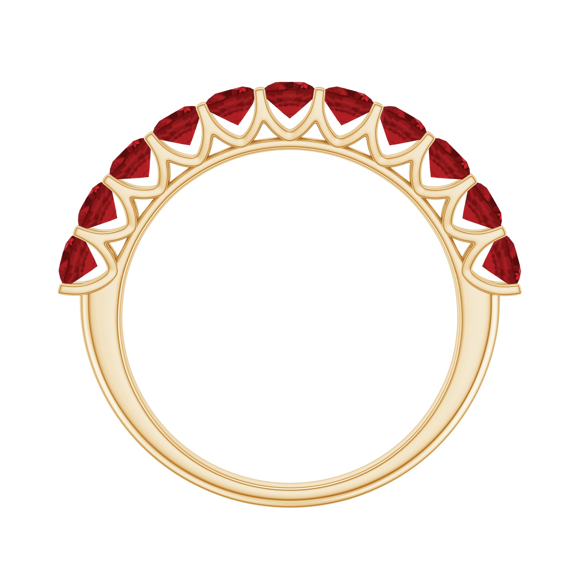 Round Created Ruby Simple Half Eternity Band Ring in Gold Lab Created Ruby - ( AAAA ) - Quality - Rosec Jewels