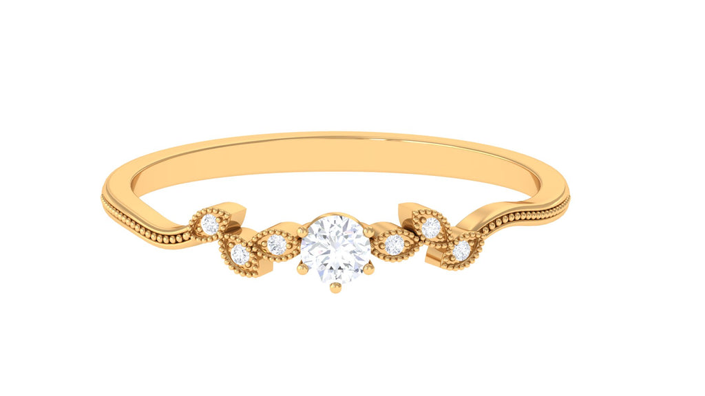 Round Natural Diamond Leaf Branch Gold Ring Diamond - ( HI-SI ) - Color and Clarity - Rosec Jewels