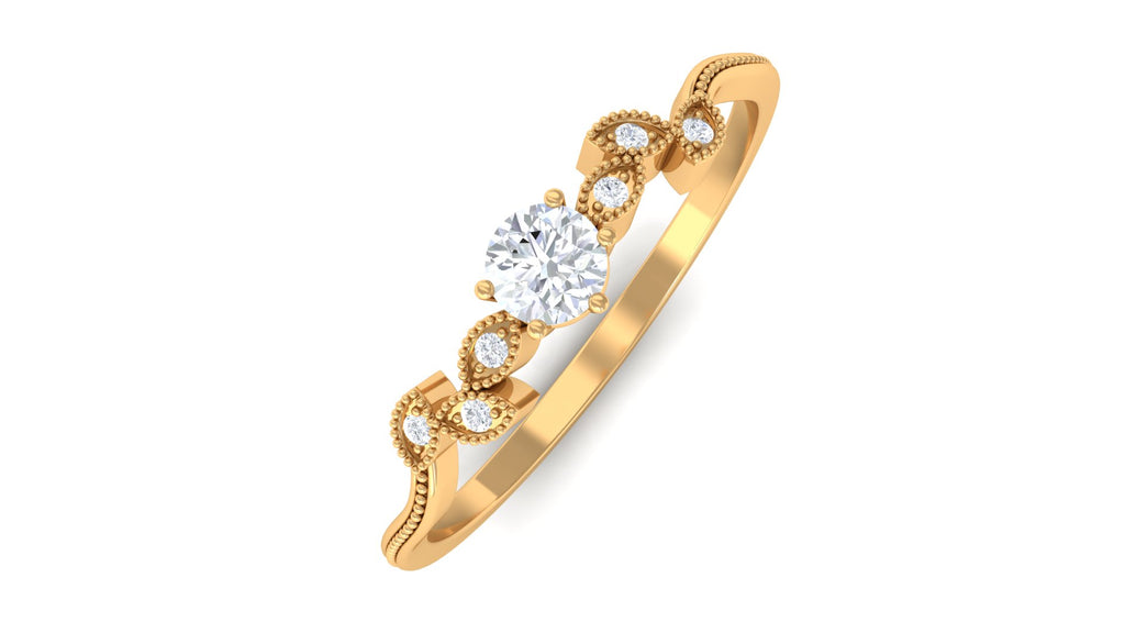 Round Natural Diamond Leaf Branch Gold Ring Diamond - ( HI-SI ) - Color and Clarity - Rosec Jewels