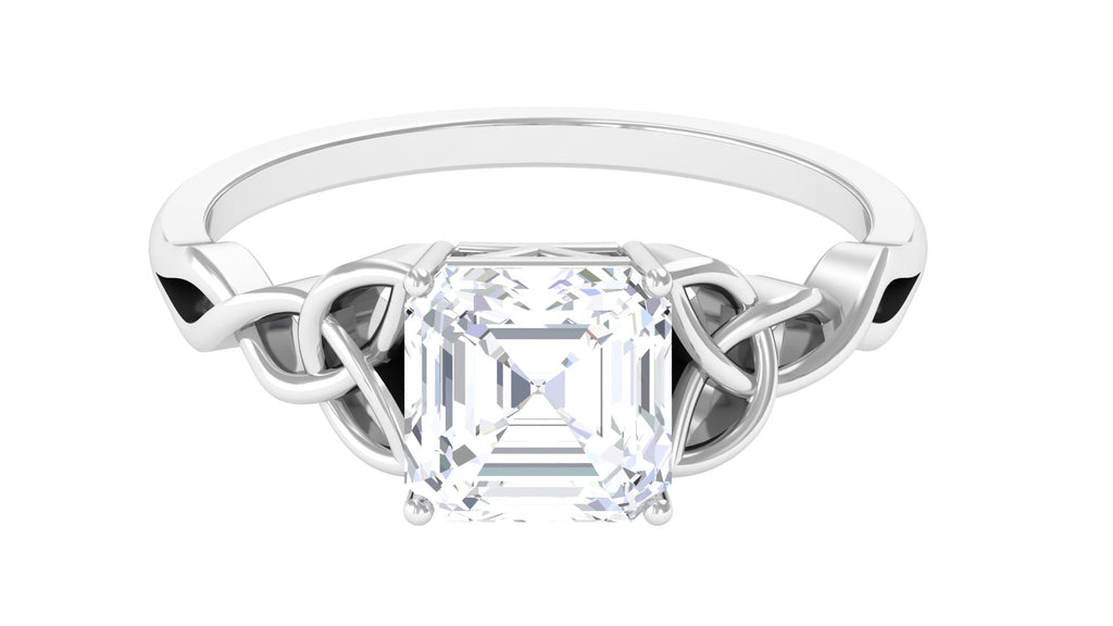 Asscher Cut Moissanite Solitaire Celtic Knot Ring Moissanite - ( D-VS1 ) - Color and Clarity - Rosec Jewels