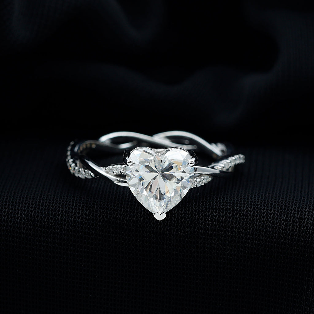 Heart Shape Moissanite Solitaire Promise Ring with Braided Shank Moissanite - ( D-VS1 ) - Color and Clarity - Rosec Jewels