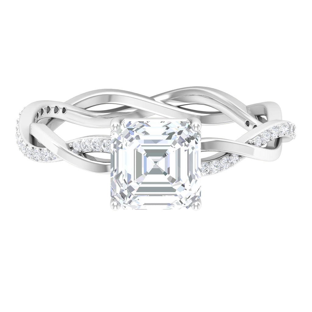 Asscher Cut Moissanite Solitaire and Gold Braided Shank Ring Moissanite - ( D-VS1 ) - Color and Clarity - Rosec Jewels
