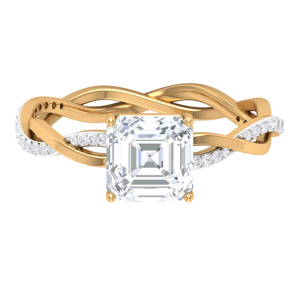 Asscher Cut Moissanite Solitaire and Gold Braided Shank Ring Moissanite - ( D-VS1 ) - Color and Clarity - Rosec Jewels