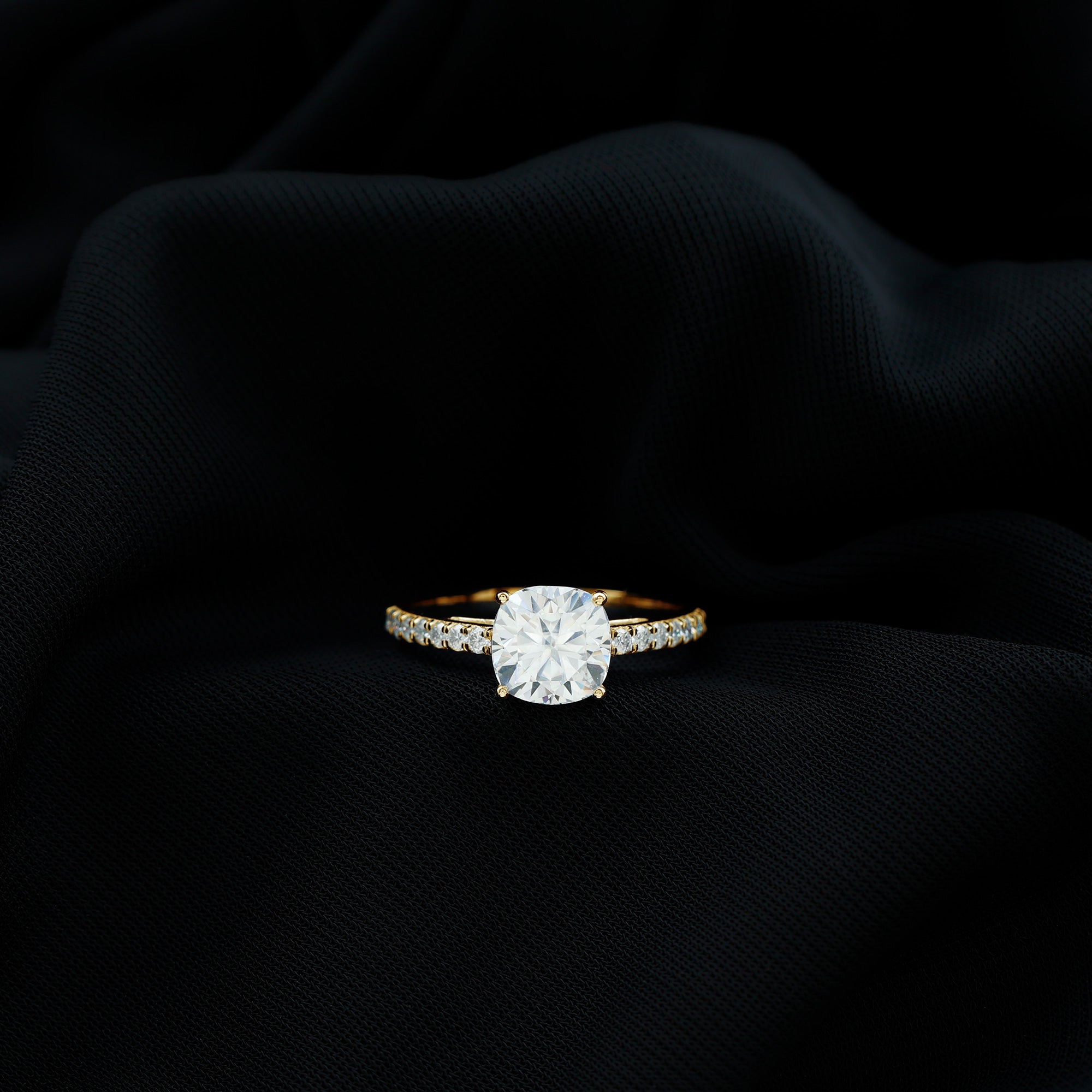 2.50 CT Cushion Cut Moissanite Solitaire Ring with Side Stones Moissanite - ( D-VS1 ) - Color and Clarity - Rosec Jewels