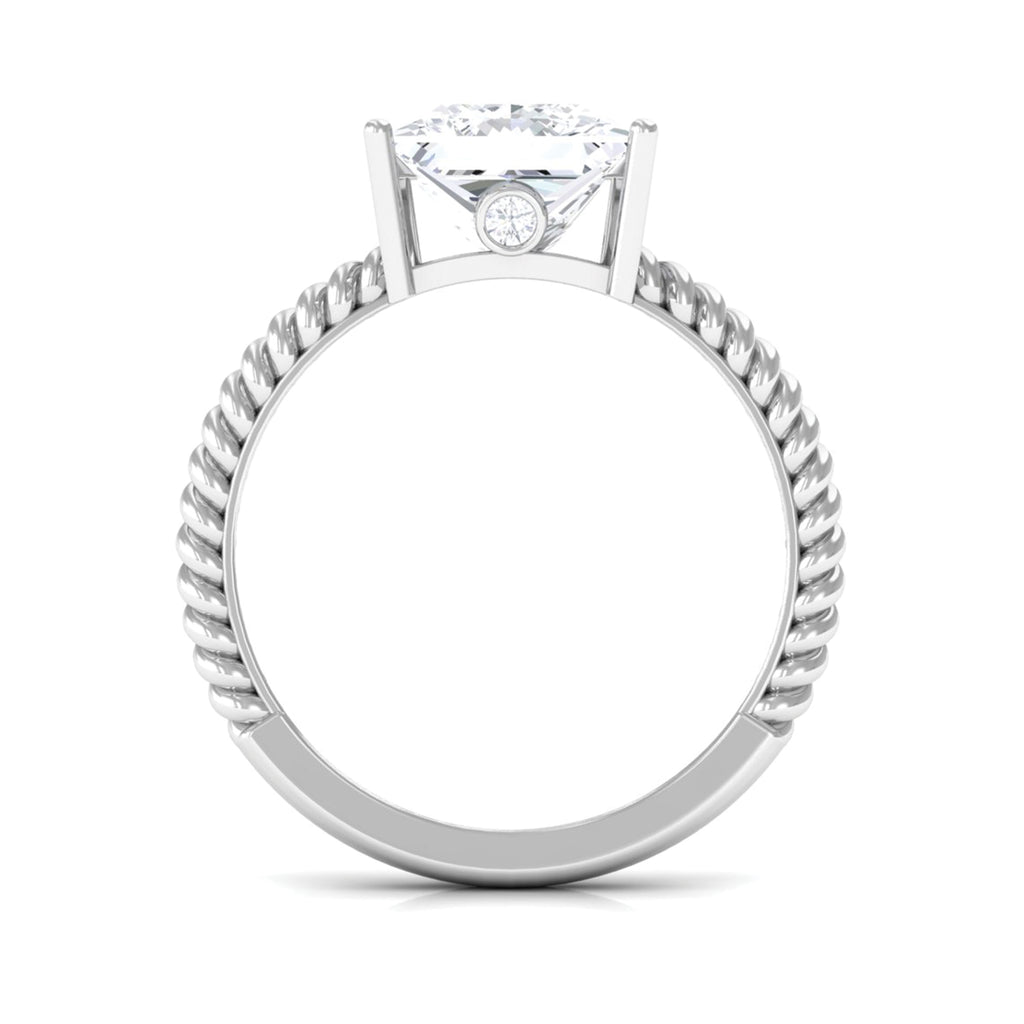 Princess Cut Moissanite Solitaire Ring with Gold Twisted Rope Moissanite - ( D-VS1 ) - Color and Clarity - Rosec Jewels