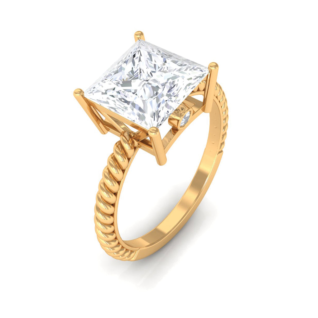 Princess Cut Moissanite Solitaire Ring with Gold Twisted Rope Moissanite - ( D-VS1 ) - Color and Clarity - Rosec Jewels