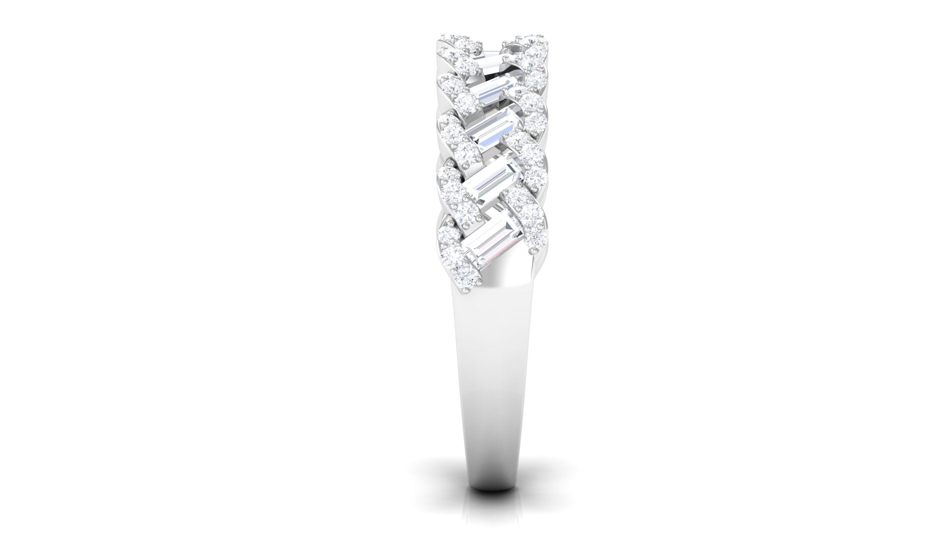 Baguette and Round Cut Zircon Braided Anniversary Ring Zircon - ( AAAA ) - Quality - Rosec Jewels
