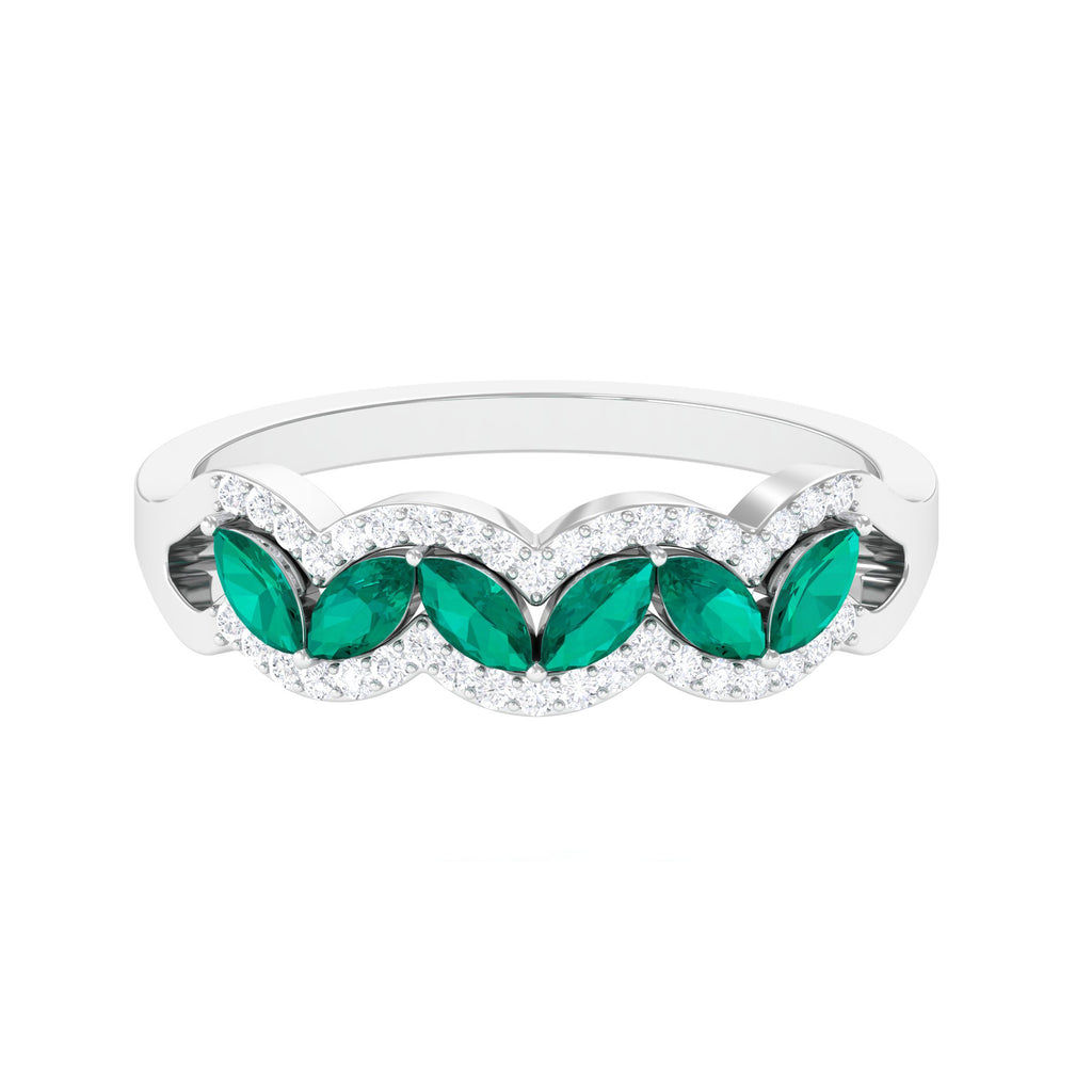 1 CT Minimal Marquise shape Emerald Anniversary Ring with Diamond Accent Emerald - ( AAA ) - Quality - Rosec Jewels