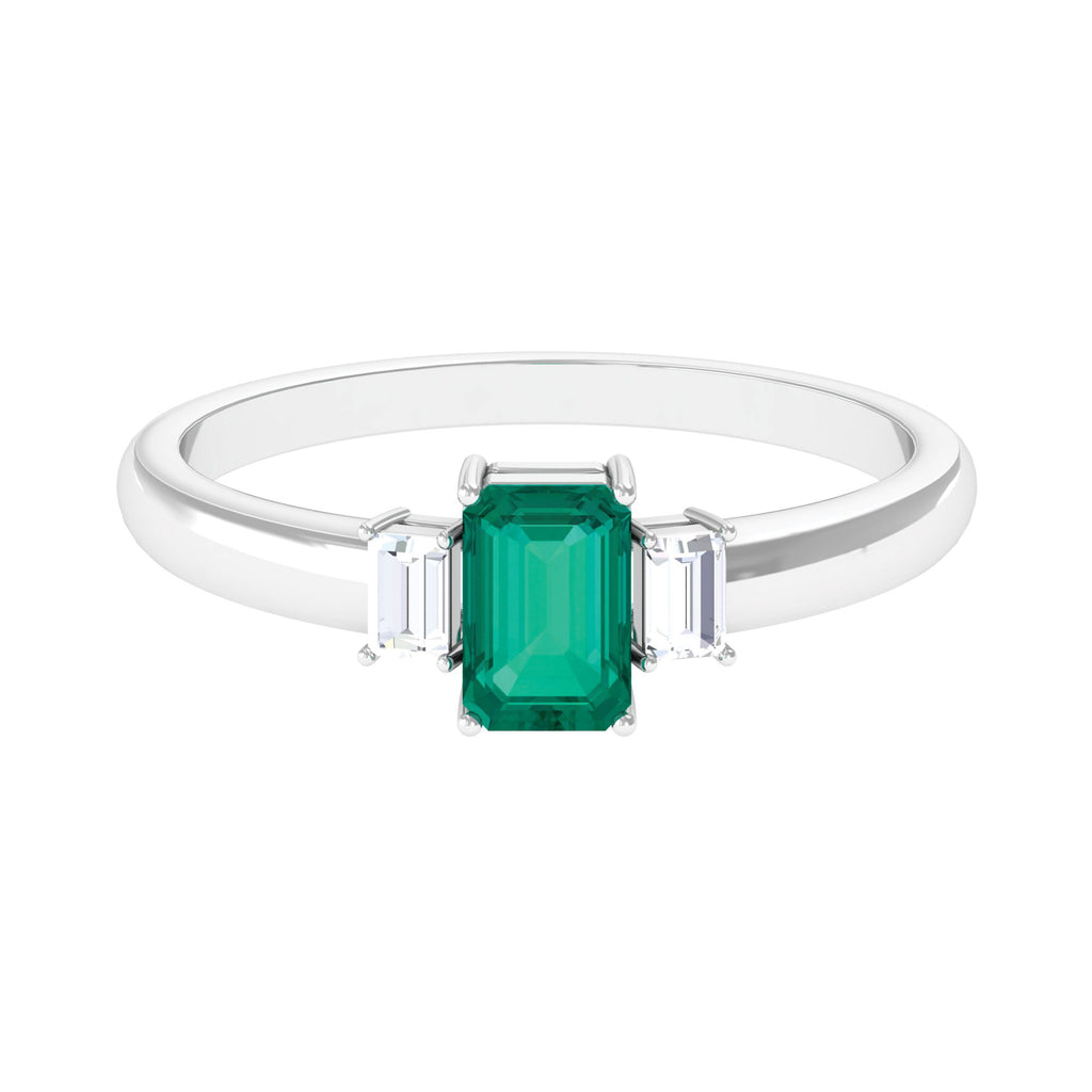 1 CT Octagon shape Emerald and Diamond Three Stone Promise Ring Emerald - ( AAA ) - Quality - Rosec Jewels